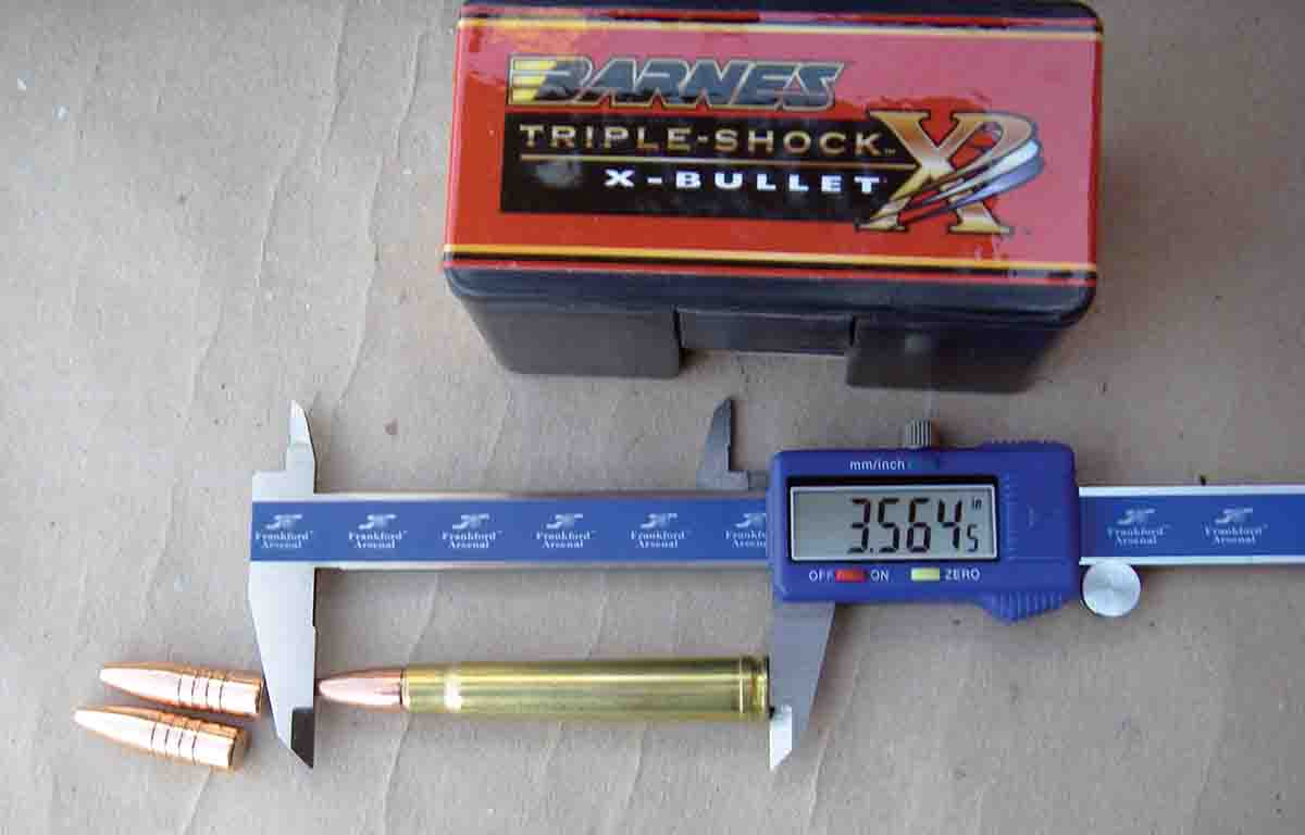 While maximum overall cartridge length for the .375 H&H Magnum is 3.600 inches, many bullets and loads should be seated to shorter lengths for best function in all rifles and to improve accuracy with select bullets.